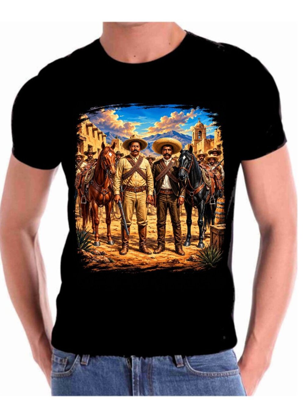 Pancho Villa and Zapata Revoltionaries Poncho T shirt 100% U.S. cotton.